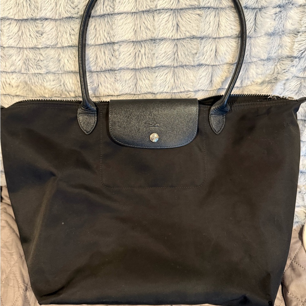 Longchamp Black Tote Bag with Leather Trim